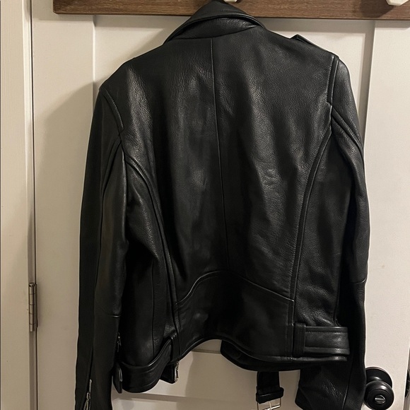 DREW Women’s Black leather moto jacket Size: L - Picture 3 of 9